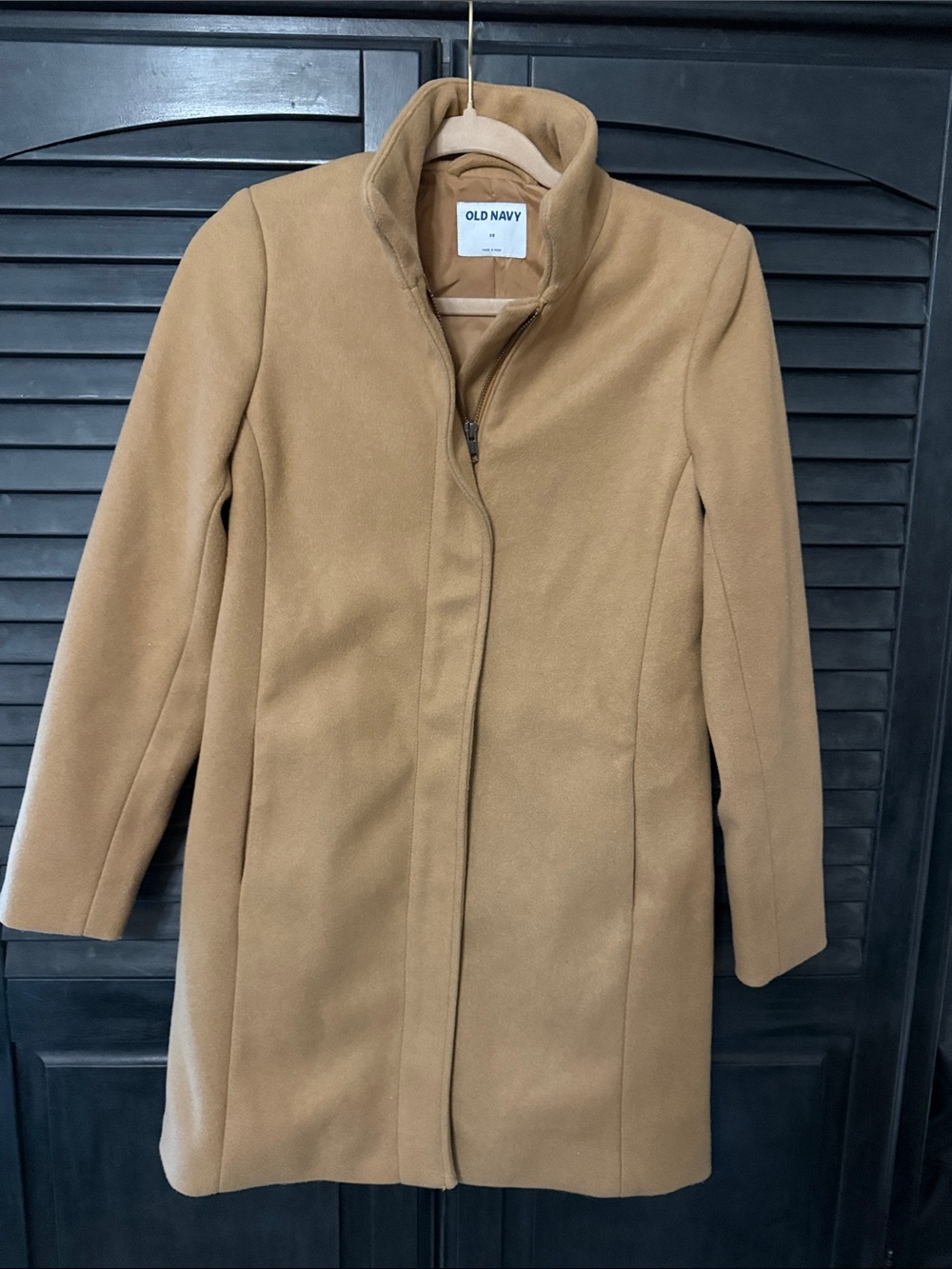 New Old Navy Camel Zip-Front Stand Collar Trench Coat